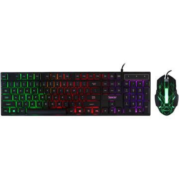 spacer Kit gaming tastatura si mouse Spacer SP-GK-01, Iluminare RGB, Negru