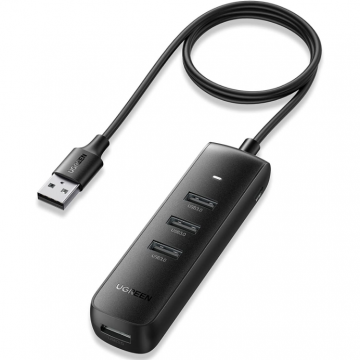 Ugreen HUB extern Ugreen, CM416 porturi USB: USB 3.0 x 4, conectare prin USB, material ABS, port micro USB 5V, lungime 25 cm, negru, 10915