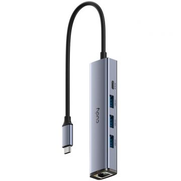 Cudy Hub USB Cudy UH605, 5-in-1, Cablu 25 cm, Gri