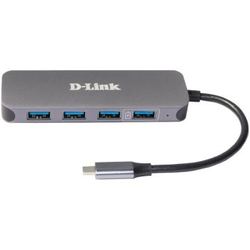 D-Link HUB USB D-LINK DUB-2340, USB Type C, cablu 10 cm, metalic, Argintiu