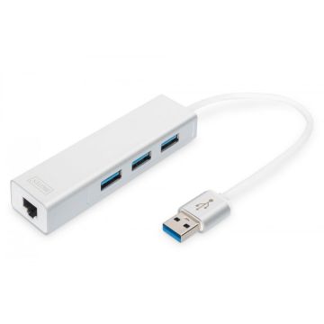 Digitus Hub USB 3.2 Gen 1 (3.1 Gen 1) Type-A Argint, Alb