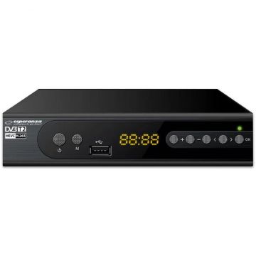 ESPERANZA Tuner TV si Telecomanda, Esperanza, HD, DVB-T2, HEVC, H.265, Negru