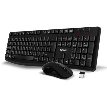Evolveo Evolveo K1050, Set tastatura si mouse wireless silentios, US INTL, Negru