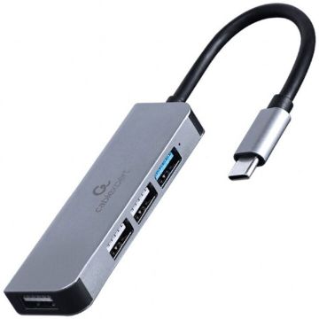 GEMBIRD HUB extern GEMBIRD, porturi USB: USB-A 2.0 x 3, USB-A 3.1 x 1, conectare prin USB-A 3.1, cablu 0.12 m, argintiu