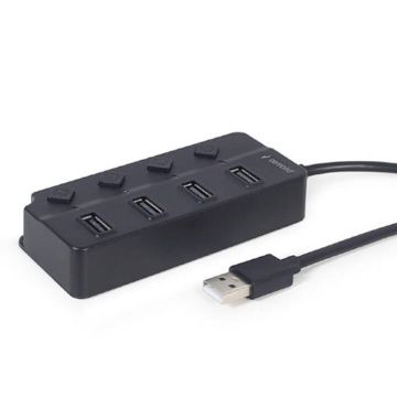 GEMBIRD HUB extern GEMBIRD, porturi USB: USB-A 2.0 x 4, conectare prin USB-A 2.0, cablu 0.80 m, negru