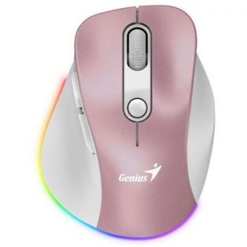 genius MOUSE Genius, Ergonomic 9000S Pro, wireless 2.4GHz, pt. PC sau NB, Optic, 2400 dpi, butoane-scroll 5-1, Roz, 31030039403