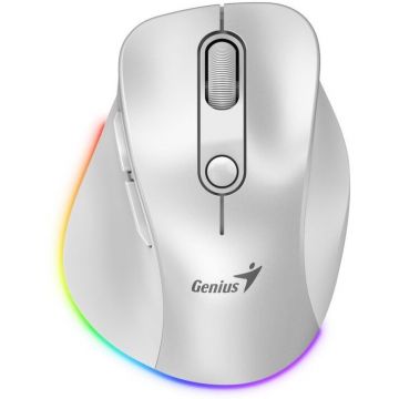 genius MOUSE wireless Genius, Ergo 9000S, pt. PC sau NB, RGB, Bluetoott - 2.4GHz, Optic, 2400 dpi, Butoane-scroll 6-1, Alb sidefat, 31030039400