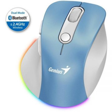 genius MOUSE wireless Genius, Ergo 9000S, pt. PC sau NB, RGB, Bluetoott - 2.4GHz, Optic, 2400 dpi, Butoane-scroll 6-1, Albastru, 31030039401