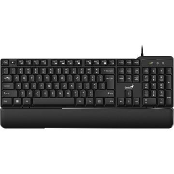 genius Tastatura GENIUS, cu fir, USB, 104 taste + 12 taste multimedia, palm rest, Negru, KB-100XP 31310050400