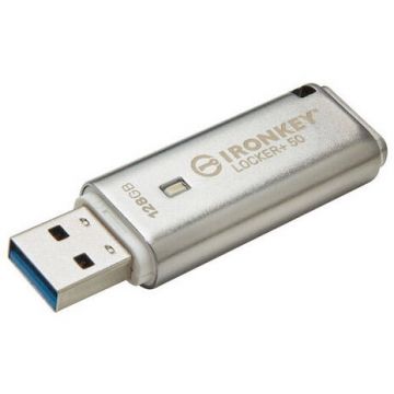 Kingston Stick de memorie Kingston IronKey Locker+ 50, Capacitate 128GB, USB3.2 Gen 1, Argintiu