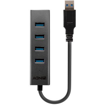 Lindy HUB extern Lindy LY-43324, Conectare prin USB 3.2, 4 Port USB 3.2, Negru, LY-43324