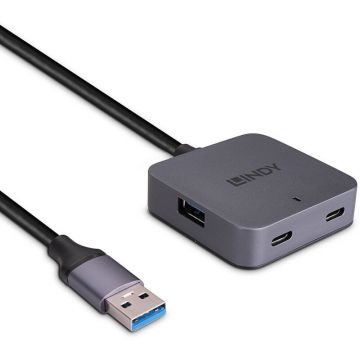Lindy Hub Lindy 4 Porturi, interfata USB 3.2 / 3.1 Gen 1 / USB 3.0, latime de banda suportata 5Gbs, Gri