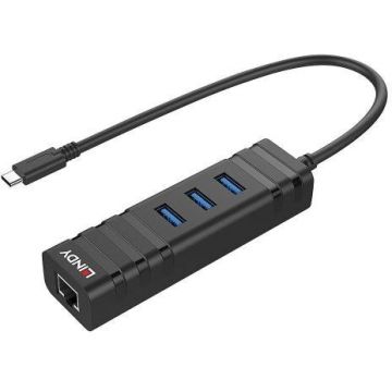 Lindy Hub USB Lindy 43249, USB-C, Negru