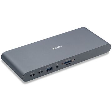 Lindy LINDY DST-Pro 5K XT, USB-C, USB 3.0, DisplayPort, HDMI, RJ-45, SD/MicroSD, Jack 3.5 mm, PD 100W, Argintiu