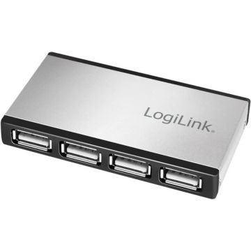 logilink HUB extern LOGILINK, porturi USB: USB-A 2.0 x 4, conectare prin USB, aluminiu, argintiu