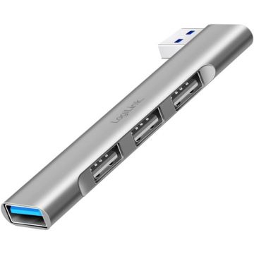 logilink USB HUB extern LOGILINK, porturi USB: USB-A 3.0 x 1 + USB-A 2.0 x 3, conectare prin USB-A, aluminiu, gri