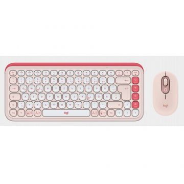 Logitech Kit tastatura si mouse Logitech Pop Icon Combo, Bluetooth, Roz