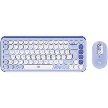 Logitech Kit tastatura si mouse LOGITECH POP ICON KEYS, 86 taste, Wireless + Bluetooth, Mov, Aspect SUA, INTNL-973 920-013074