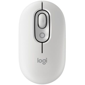 Logitech Mouse Wireless Logitech POP cu emoji, Bluetooth, Silent Touch, 3 Way Easy-Switch, Off-White