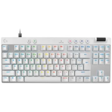 Logitech Tastatura mecanica gaming Logitech PRO X TKL RAPID, Cu fir, RGB, Alb, 920-013242