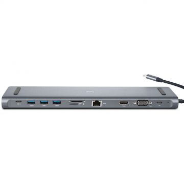 MACLEAN Statie de andocare HUB Type-C 11in1 USB-C MCTV-850, argintiu