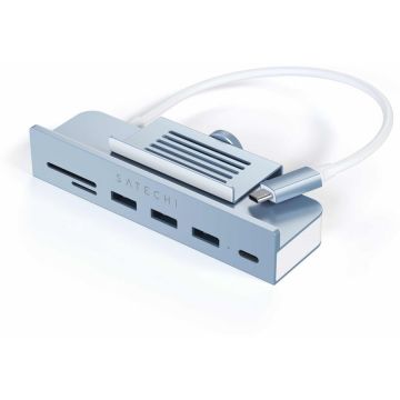 Satechi Hub tip clema USB-C Satechi pentru iMac 24inch 2021 / 1x USB-C pana la 5 Gbps,3x USB-A 3.0 pana la 5 Gbps, Micro/SD, Albastru
