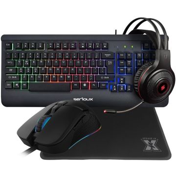 Serioux Kit Gaming Serioux Kayel 4 in 1, Tastatura, Mouse, Casti, Mousepad
