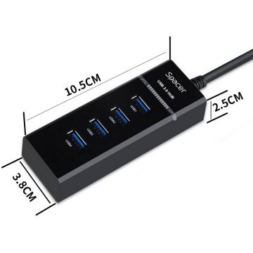 spacer HUB extern Spacer SPH-4USB30-01, Porturi USB: USB 3.0 x 4, Conectare prin USB 3.0, 1m lungime cablu, Negru, 45507057 SPH-4USB30-01