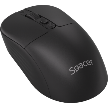 spacer MOUSE Spacer wireless, PC sau notebook,  2.4GHz + Bluetooth 5.2, optic, max. 1600 dpi, Butoane-scroll 4-1, buton ON-OFF, click silentios S-D, baterie AAx1 inclusa, Negru, SPMO-WS03-BT