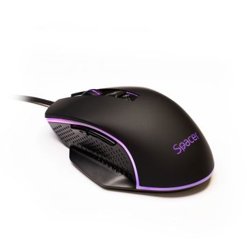 spacer Mouse SPGM-PULSAR-SPEED Spacer, gaming, cu fir, USB, optic, 8.000 DPI, butoane/scroll 7/1, iluminare RGB, Negru