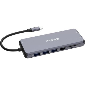 Verbatim Hub USB-C, Verbatim, 2x HDMI, VGA, Ethernet, 5x USB-A, Jack 3.5mm, 2x USB-C, SD, microSD, 140x55.4x15mm, Gri