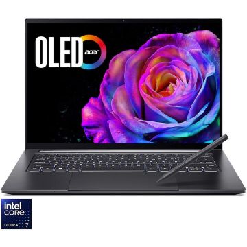 Acer Laptop Acer Swift X 14 OLED SFX14-73G-75S5 cu procesor Intel® Core™ Ultra 7 255H pana la 5.1GHz, 14.5 2.8K, OLED, 120Hz, Touch, 16GB LPDDR5X RAM, 1TB SSD, NVIDIA® GeForce RTX™ 5060 8GB GDDR7, Windows 11 Home, Titanium Gray