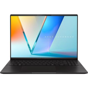 Asus Laptop ASUS VivoBook S16 OLED M5606KA, Procesor AMD Ryzen™ Al 7 350 pana la 5.0 GHz, 16 inch, Full HD+, 24GB LPDDR5X, 1TB SSD, AMD Radeon 860M Graphics, Free Dos, Negru