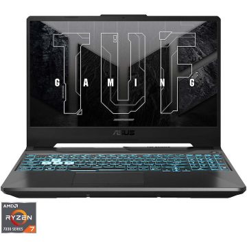 Asus Laptop Gaming ASUS TUF A15 cu procesor AMD Ryzen™ 7 7445HS pana la 4.70 GHz, 15.6'', Full HD, 144Hz, IPS, 16GB DDR5 RAM, 512GB SSD, NVIDIA® GeForce RTX™ 3050 4GB GDDR6, No OS, Graphite Black