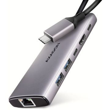 AXAGON Hub USB AXAGON HMC-6G2L, 2x USB-A, 1x USB-C, 4K/60Hz HDMI, RJ-45, USB 3.2 Gen 2, PD 100W, 15cm USB-C