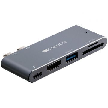 Canyon Statie de andocare Canyon CNS-TDS05DG, 5 porturi, USB-C, aluminiu, Gri