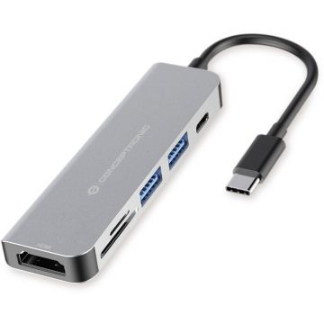 conceptronic Statie de andocare Conceptronic 6-in-1 DONN02G , USB 3.2 Gen 1, 2 porturi USB-A, USB PD, HDMI, SD, TF/MicroSD, Gri