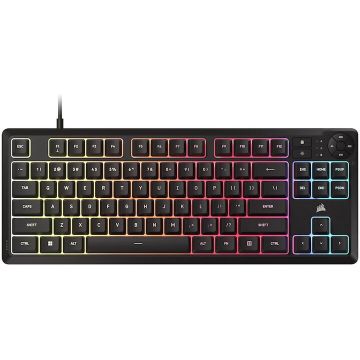 CORSAIR Tastatura Gaming cu fir Corsair K55 CORE TKL, iluminare RGB, 87 de taste, Switch-uri Rubber Dome, conectivitate USB 2.0 Type-A, Negru
