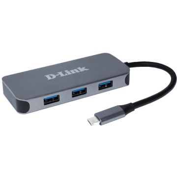 D-Link Statie de andocare D-Link 6-IN-1, DUB-2335 si replicatoare de porturi pentru calculatoare portabile prin cablu USB tip-C,  Gri