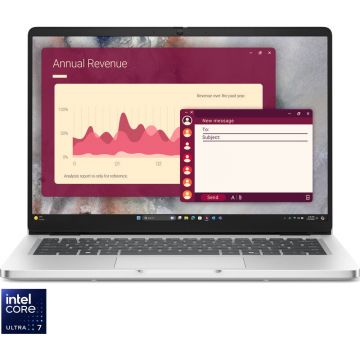 Dell Laptop DELL 14'' Pro 14 PC14250, FHD+, Procesor Intel® Core™ Ultra 7 265U (12M Cache, up to 5.30 GHz), 16GB DDR5, 512GB SSD, Intel Graphics, Windows 11 Pro, Argintiu