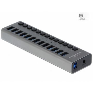 Delock HUB cu 13 porturi USB 3.0 + Switch On/Off, Delock 63738