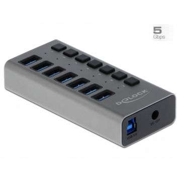 Delock HUB cu 7 porturi USB 3.0 + Switch On/Off, Delock 63669