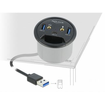 Delock HUB in desk USB 3.2 Gen 1-A la 1 x USB-C + 2 x USB-A + 2 x jack stereo 3.5mm, Delock 62794