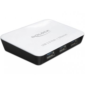 Delock Hub USB 3.0 3 Porturi + 1 Port Gigabit LAN 10/100/1000, Delock 62431