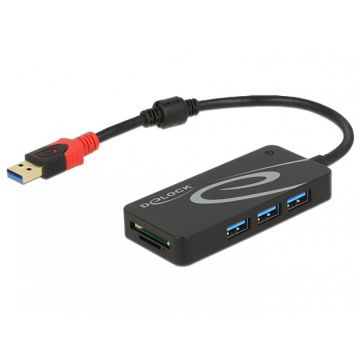 Delock HUB USB 3.1 tip A la 3 x USB-A + 2 Slot Card SD Negru, Delock 62899
