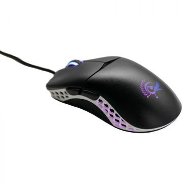 DUCKY Mouse gaming Ducky White Feather, ultrausor 65g, cablu paracord, 16k DPI, clickswitch Huano Blue, Negru Alb