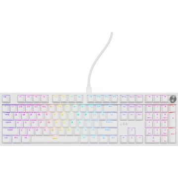 Genesis Tastatura gaming mecanica cu fir Genesis Thor 404, iluminare RGB, switch Linear, switch model Gateron Yellow Pro, numar taste 107, 11 butoane multimedia, Alb