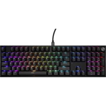 Genesis Tastatura gaming mecanica cu fir Genesis Thor 404, iluminare RGB, switch Linear, switch model Gateron Yellow Pro, numar taste 107, 11 butoane multimedia, Negru