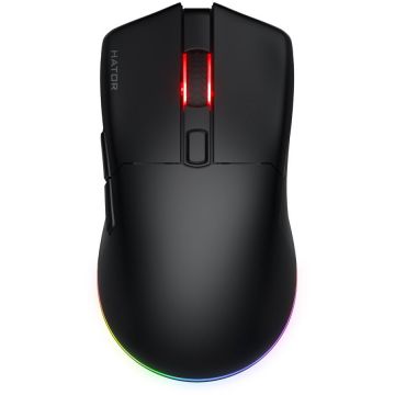 HATOR Mouse gaming wireless Hator Pulsar 3, 12K DPI, senzor Optical PixArt PMW 3311, switch Hator Optical 100M, iluminare RGB 16.8M culori, sideswitch Kailh 3M, negru