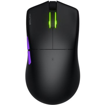 HATOR Mouse gaming wireless Hator Pulsar 3 Ultra 8K+4K, 30K DPI, senzor Optical PixArt PAW 3950, switch HATOR Optical 100M, side switch Kailh 3M, negru